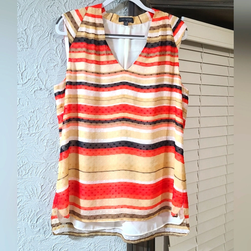 The Limited Red Black Striped Cap Sleeved - Sleeveless Top -